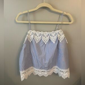 Express Blue Lace Trim Women's Top